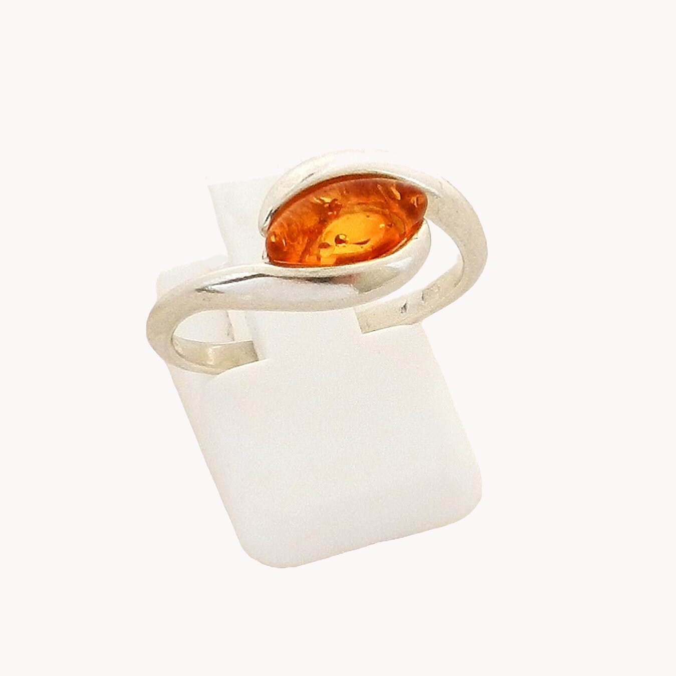 Bague Ancienne Argent Sterling Et Ambre - Taille 55-56 (environ 6-31) - Occasion - Pierre Orange
