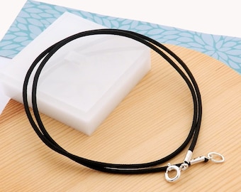 Black nylon cord necklace length choice silver clasp