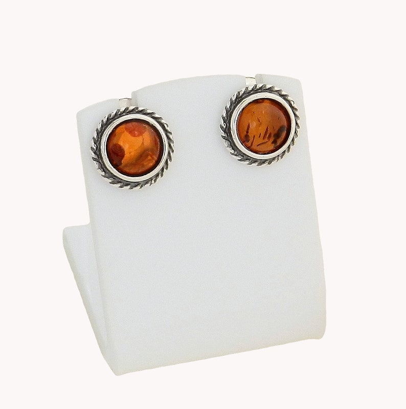 Amber earrings on silver image 1