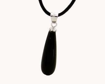 Obsidian natural stone pendant on silver