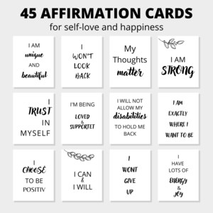 45 Zuspruch Karten auf ENG, Digital, sofort Download, A4, Affirmation, positiv denken, für Selbstliebe und Toleranz, Visionboard, scrapping