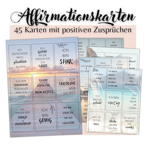 45 encouragement cards, digital, instant download, A4, to cut out, positive thinking, for self-love and tolerance, vision boards, meditation