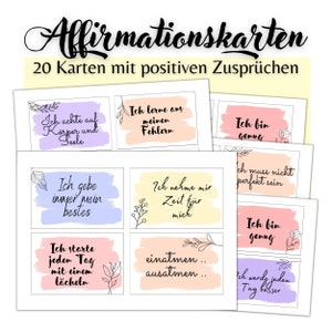 20 cartes d'encouragement, numériques, téléchargement instantané, A4, à découper, pensée positive, pour l'amour de soi et la tolérance, tableaux de vision, méditation