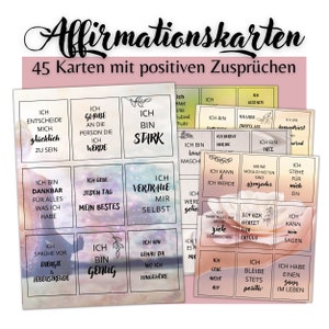 45 Zuspruch Karten, Digital, sofort Download, A4, zum ausschneiden, positiv Denken, für Selbstliebe und Toleranz, Visionboards, Meditation