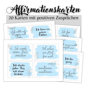 20 cartes d'encouragement, numériques, téléchargement instantané, A4, à découper, pensée positive, pour l'amour de soi et la tolérance, tableaux de vision, méditation