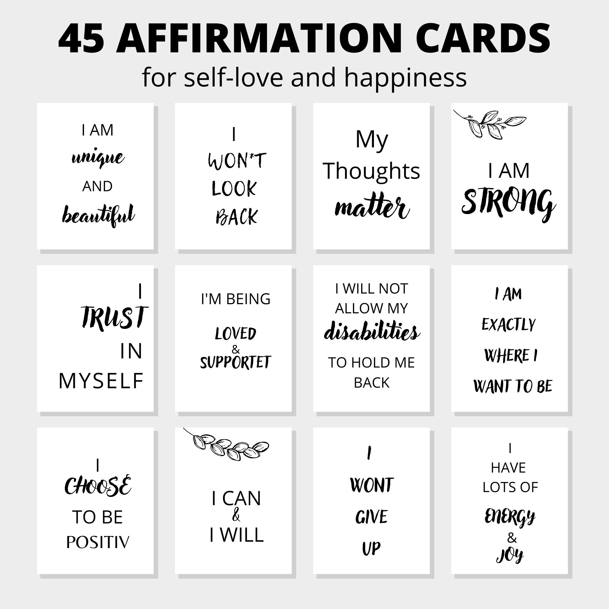 45 Encouragement Cards on ENG, Digital, Instant Download, A4, Affirmation, Positive Thinking, for Self-love and Tolerance, Vision Board, Scrapping - Etsy for Downloadable Free Printable Affirmation Cards Pdf