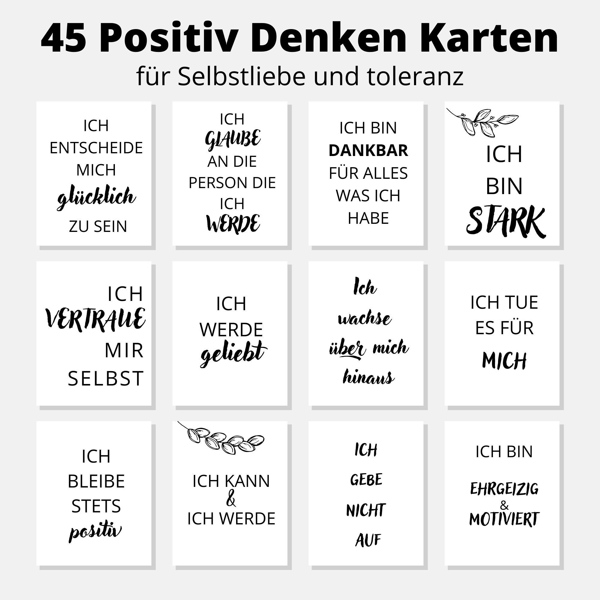 45 Zuspruch Karten, Digital, sofort Download, A4, zum ausschneiden