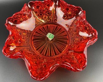 Vintage 70er 80er Jahre Fenton Carnival Schale rot orange Midcentury Olde Virgina Glass Glasschale Handmade