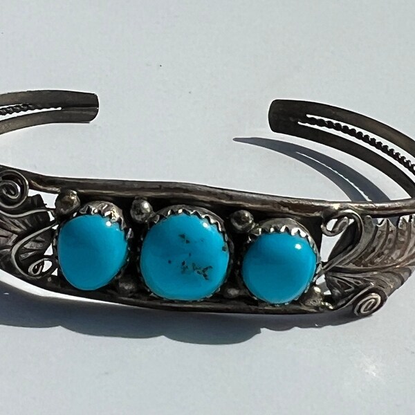 vintage Navajo Bangle Turquoise Sterling 925 Argent avec bracelet bracelet bleu turquoise argent