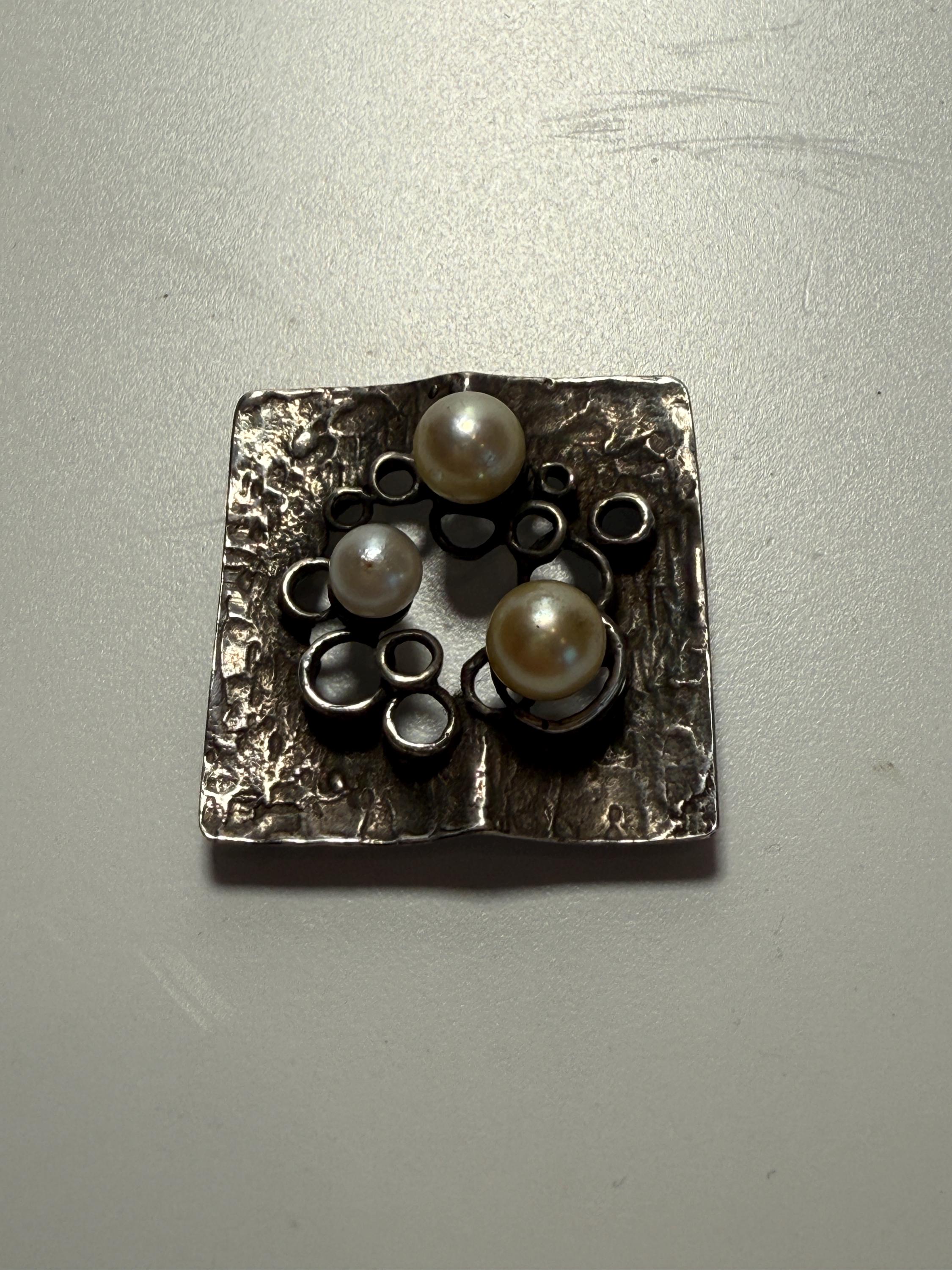 Vintage 70er 80er Jahre Perlen Anhänger 925 Silber schwarz quadratisch Brutalist Minimalist