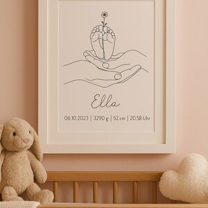 Immagine personalizzata del bambino con fiore di nascita - Download digitale con nome e data di nascita - Regalo per nascita o battesimo