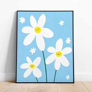 Happy Gänseblümchen Poster | Druckbare Kunst für Kinderzimmer und Kinderzimmer, Geschenk für Kinder, Süßes Dekor, BlumenDeko