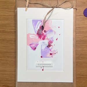 Mini kunstwerkje – uniek – kaart als passepartout (12,5 x 12,5 cm) – personaliseerbaar met belettering