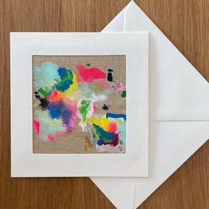 Mini-Kunstwerk auf echter Leinwand – Unikat - Faltkarte mit Passepartout (12,5 x 12,5 cm) - personalisierbar mit Schriftzug
