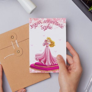 Happy birthday card, customizable stitch first name card, princess theme card, Happy birthday...