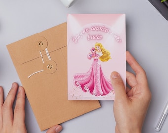 Carte joyeux anniversaire, carte prénom personnalisable, carte thème princesse, Bonne fête...