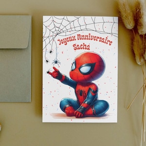 Tarjeta de cumpleaños de Spydey, tarjeta de nombre de niño personalizable, tarjeta temática de Spiderman....