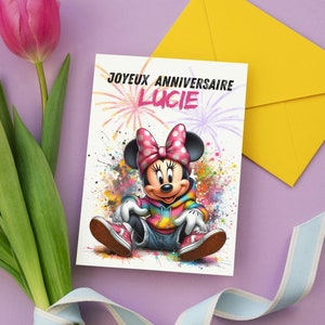 Minnie themed birthday card, customizable first name happy birthday card, Happy birthday...