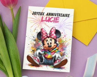 Minnie themed birthday card, customizable first name happy birthday card, Happy birthday...