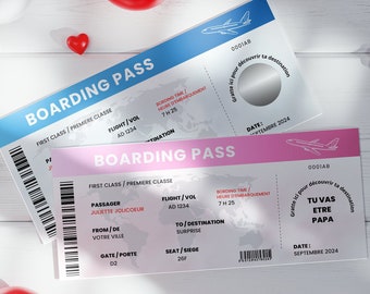 Carte annonce grossesse - carte à gratter - Billet d'avion message