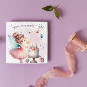 Joyeux anniversaire, carte prénom personnalisable, carte thème fée