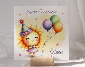 Happy birthday card, customizable first name card, sun birthday card