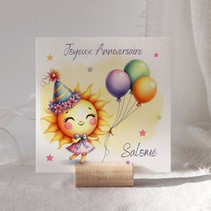 Carte joyeux anniversaire, carte prénom personnalisable, carte anniversaire soleil