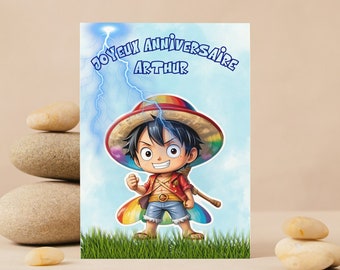 Carte anniversaire personnalisée , carte thème one piece, luffy,