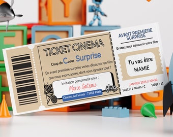 Carte annonce grossesse / carte à gratter personnalisée / ticket cinéma / annonce originale / Papa / Papy / Mamie / Tonton / Tata