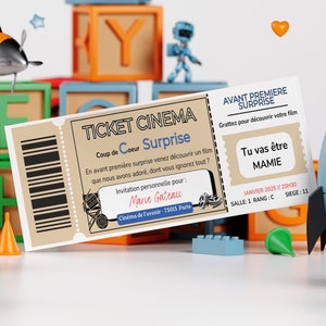 Carte annonce grossesse / carte à gratter personnalisée / ticket cinéma / annonce originale / Papa / Papy / Mamie / Tonton / Tata
