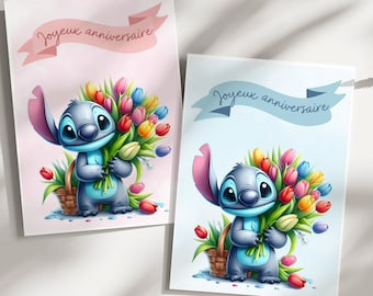 Carte anniversaire stitch - carte thème stitch - joyeux anniversaire - bonne fête -