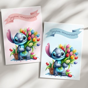 Carte anniversaire stitch - carte thème stitch - joyeux anniversaire - bonne fête -
