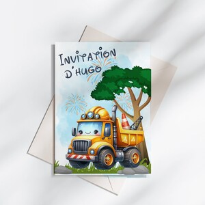 Carte invitation anniversaire - carte anniversaire personnalisable - carte thème engin de travaux, lot de 6/8/10/12 cartes + enveloppes... image 3