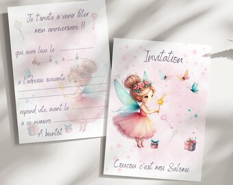 Carte invitation anniversaire - carte anniversaire personnalisable - carte anniversaire fée, lot de 6/8/10/12 cartes avec enveloppes...