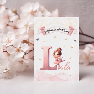 Carte joyeux anniversaire, carte ballerine, prénom personnalisable - Francais Anglais Espagnol Allemand