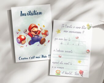 Cartão de convite de aniversário do Mario - cartão de aniversário personalizável com tema Super Mario, conjunto de cartões 6/8/10/12 com envelopes...