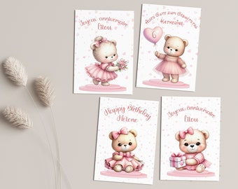 Carte joyeux anniversaire, carte prénom personnalisable, petit ourson