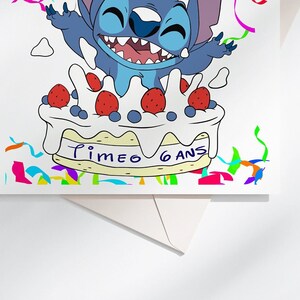 Carte joyeux anniversaire personnalisable, carte thème stitch, Bonne fête... 画像 3
