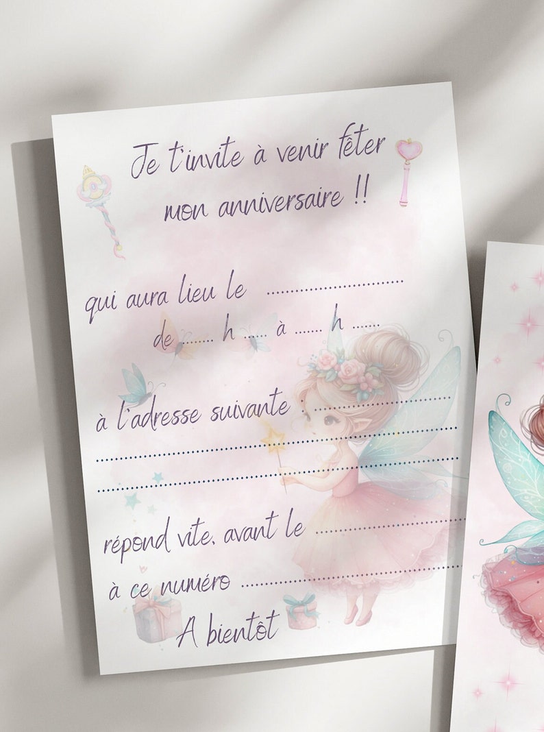 Carte invitation anniversaire - carte anniversaire personnalisable - carte anniversaire fée, lot de 6/8/10/12 cartes avec enveloppes... image 4