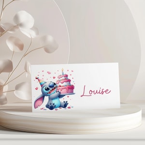 Marque place personnalisé thème stitch, marque place anniversaire, baptême