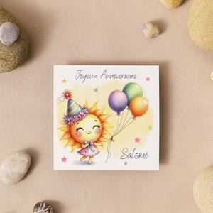 Carte joyeux anniversaire, carte prénom personnalisable, carte anniversaire soleil image 5