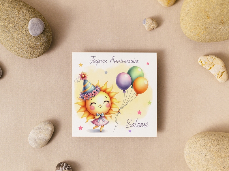 Carte joyeux anniversaire, carte prénom personnalisable, carte anniversaire soleil image 5