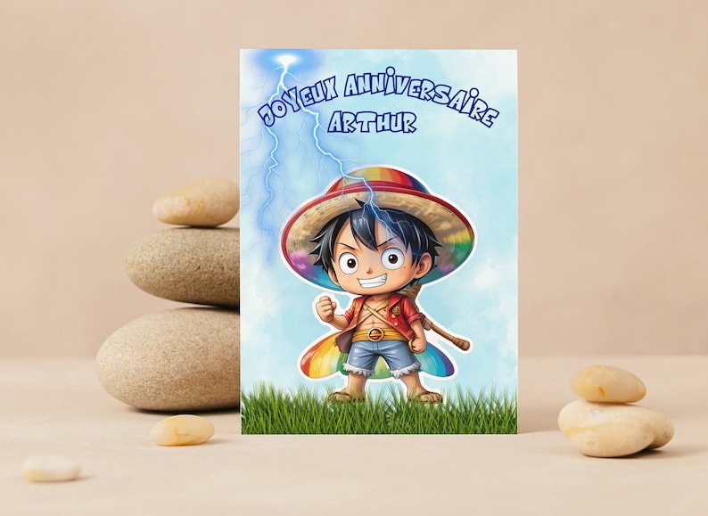 Carte anniversaire personnalisée , carte thème one piece, luffy, image 1