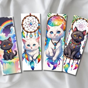 Traumfänger-Lesezeichen, Katzen-Lesezeichen und Traumfänger – Set mit 4 Lesezeichen