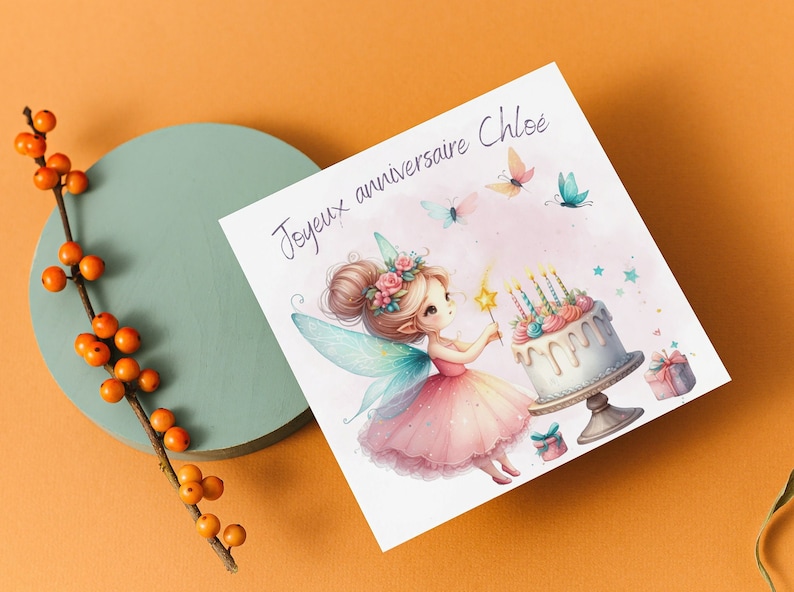 Carte joyeux anniversaire, carte prénom personnalisable petite fée, carte thème féérie image 5