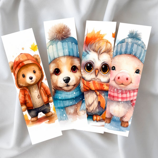 Lot de 4 marque pages pour enfant, cochon, hibou, ourson, chien, puppy, cadeau de noël, cadeau personnalisé avec prénom