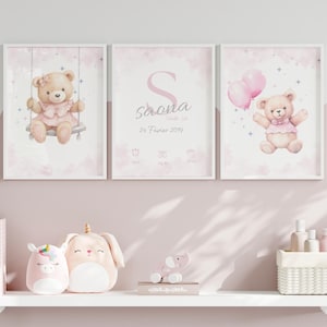 Conjunto de 3 carteles con nombre personalizados | Decoración de pared infantil | regalo de nacimiento - bautismo