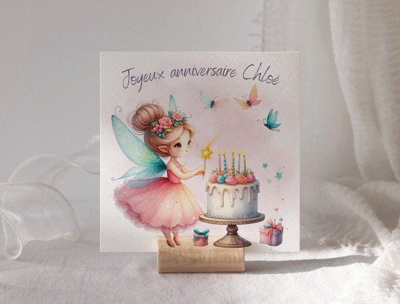 Carte joyeux anniversaire, carte prénom personnalisable petite fée, carte thème féérie image 6