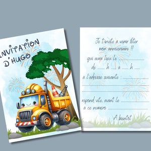 Carte invitation anniversaire - carte anniversaire personnalisable - carte thème engin de travaux, lot de 6/8/10/12 cartes + enveloppes... image 4