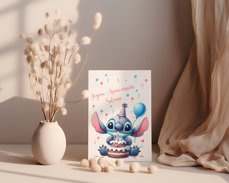 Carte invitation anniversaire - carte anniversaire personnalisable - carte thème stitch, lot de 6/8/10/12 cartes avec enveloppes... Affiche A3